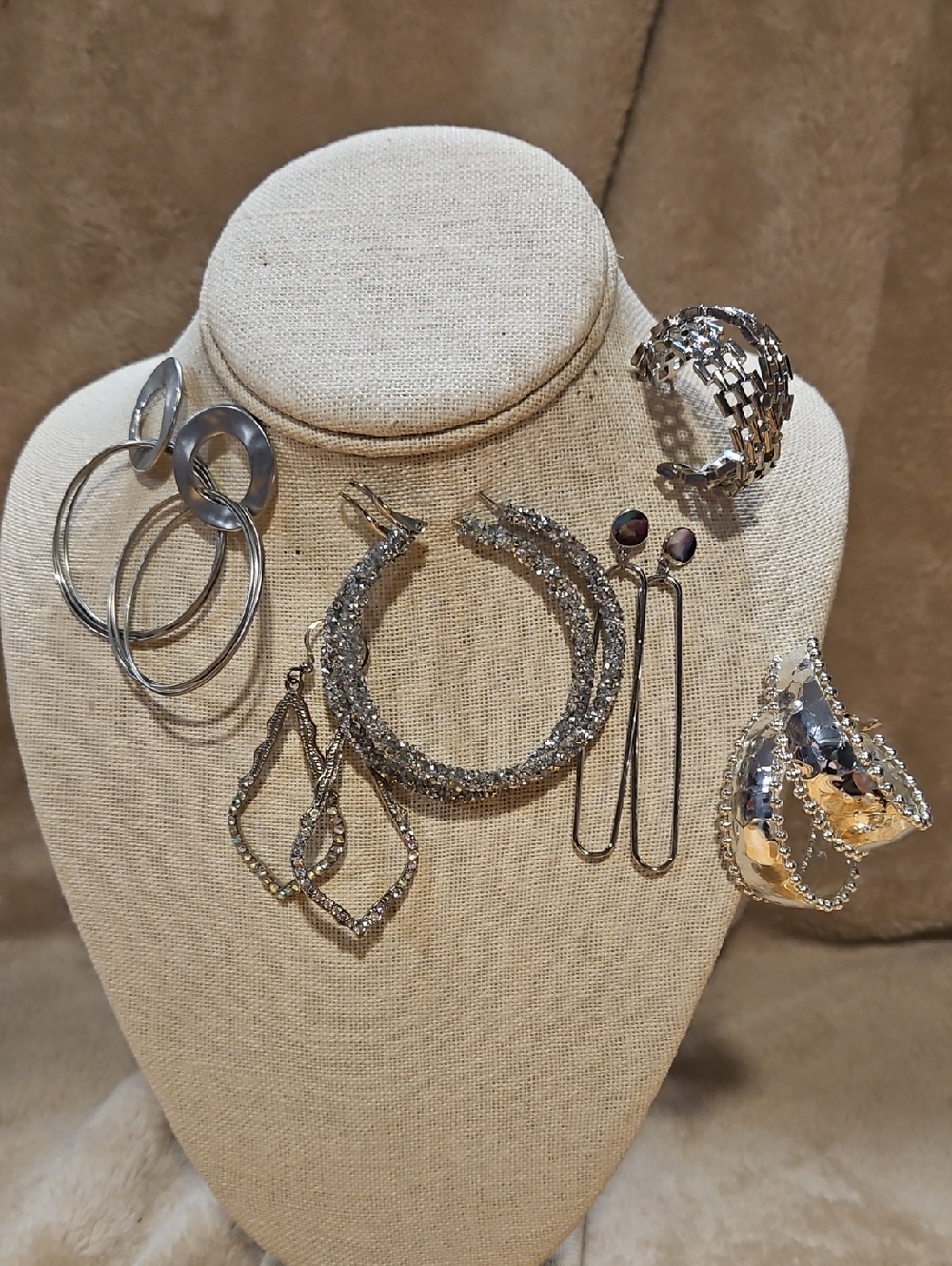 Silver-Tone Women's Hoop and Dangle Earring Set - Sparkling Silver Styles